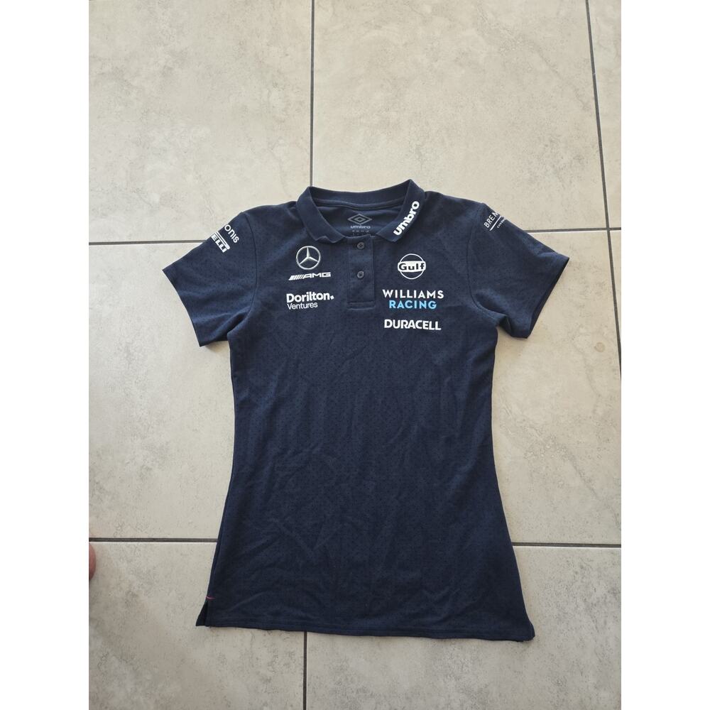 Umbro Williams Racing Polo Shirt Women Sz 4 Navy Blue Mercedes AMG Gulf Logo